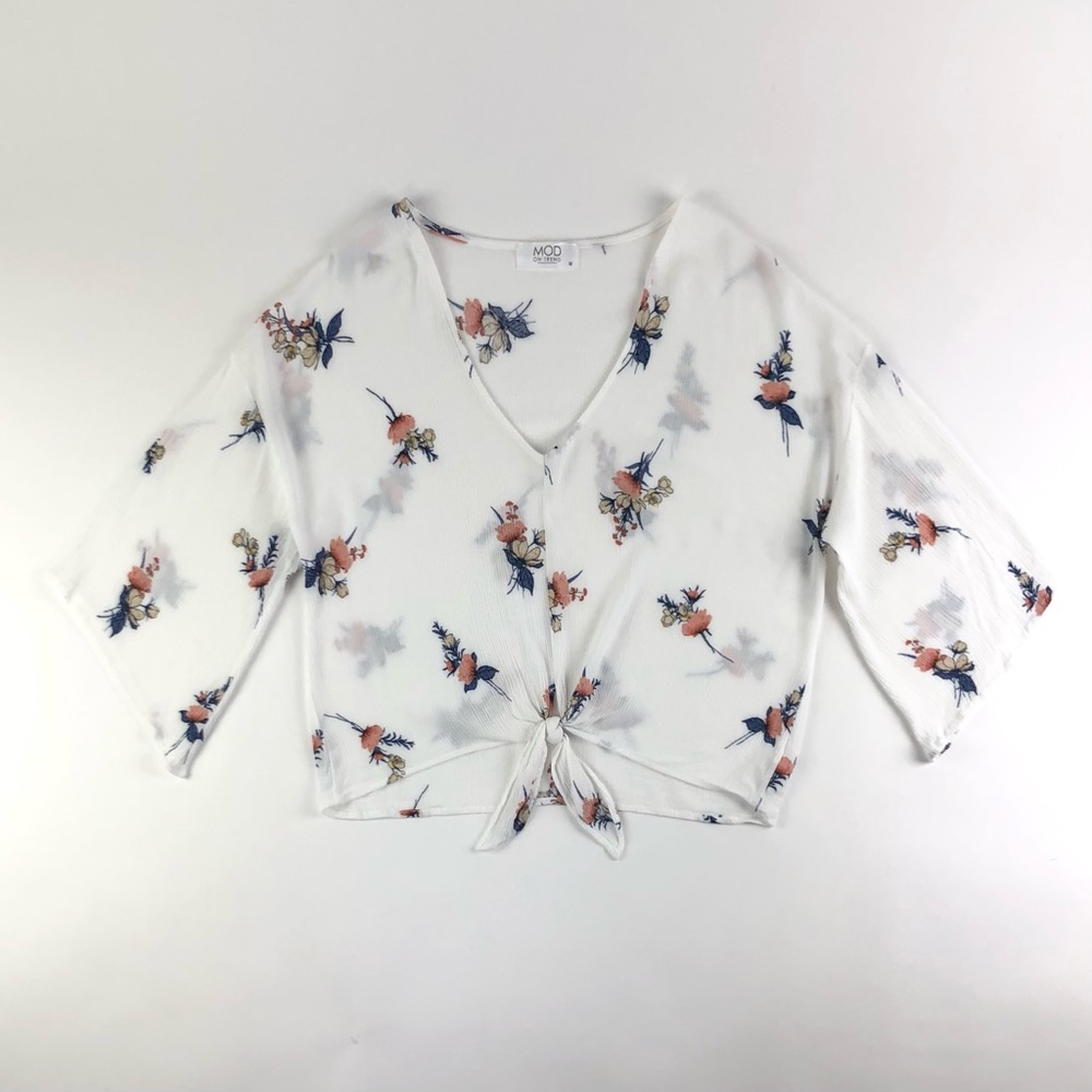 MOD Boutique Floral Bell Sleeve Tie Blouse